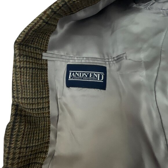 Lands End Men's Wool Blazer W/ Elbow Patches 42R Plaid Tailored Fit  Academia - Picture 3 of 12